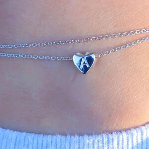 SILVER INITIAL ANKLET ❤️HEART CHARM PERSONALIZED ALPHABET DAINTY, ELDM22336